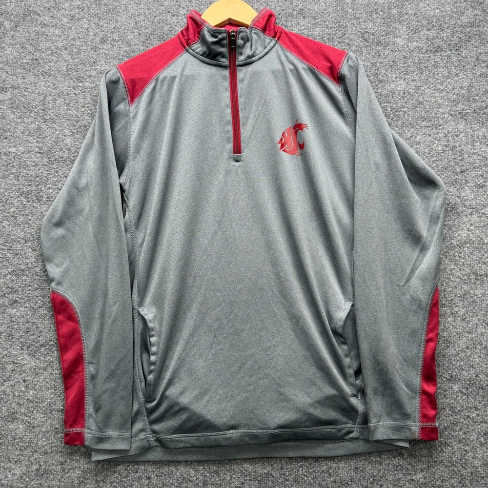 Champion Elite Pullover Men's Size M Gray Red Washington State Cougars‎ 1/4 Zip